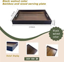 Large Bamboo Wooden Tray with Handles, Rectangular Natural Solid Wood, Black Walnut Color Serving Tray Suitable for Kitchen,Bedroom,Coffee, Party Bars. (14.9x10.2x1.57 inches) by CozyNest Decor