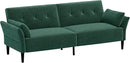 89” Futon Sofa Bed, Velvet Fabric Comfy Futon Couch Bed with 2 Square Pillows, Convertible Sleeper Sofa with Adjustable Backrest& Armrests, Modern Loveseat Sleeper for Living Room, Bedroom by CozyNest Decor