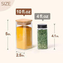 ComSaf 16Pcs Glass Spice Jars with Bamboo Lid, 10oz Airtight Square Containers with 275 Black Lables, Empty Seasoning Jars for Spice Salt Sugar by CozyNest Decor
