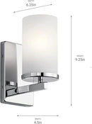 Kichler Crosby 9.25" Wall Sconce in Chrome, 1-Light Contemporary Hallway or Bathroom Light with Satin Etched Cased Opal Glass, (9.25" H x 4.5" W), 45495CH by CozyNest Decor