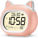 Kids Alarm Clock with Night Light for Kids, Small Digital Alarm Clocks for Bedrooms, Routine Builder, Cute Cat Alarm Clock with Sleep Training, Snooze, 12/24H, Date & Day, Temperature, USB Port by TinyTreasures Baby Boutique