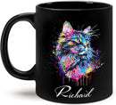 Customized Cat Ceramic Mug, Gift For Cat Pet Owner, Personalized Cat Lover Coffee Cup, Colorful Cat Design Mug For Birthday, Custom Name Cat Animal Black Cup, Unique Cat Mug 11oz 15oz by CozyNest Decor