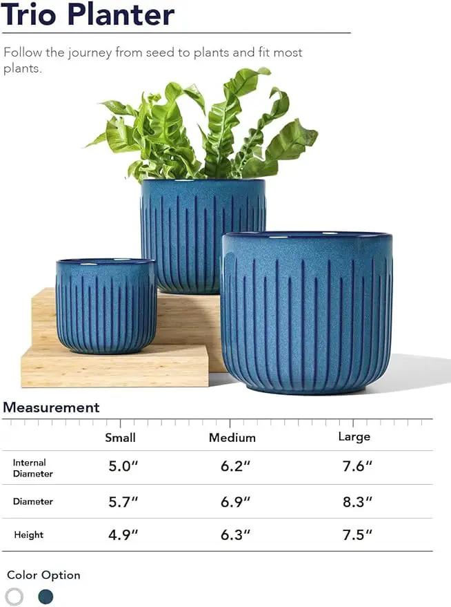 LE TAUCI Ceramic Pots for Plants, 8.3+6.9+5.7 inch Plant Pots Indoor, Flower Pots with Drainage Holes, Medium Cylinder Planters Pot for Indoor House Plants, Set of 3, Glaze Ocean Blue, photo 6 of 9