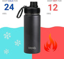 DRINCO Stainless Steel Water Bottle Spout Lid Vacuum Insulated Double Wall Water Bottle Wide Mouth (40oz 32oz 22oz 18oz 14oz) Leak Proof Keeps Cold or Hot (18 oz, 18oz Black) by CozyNest Decor