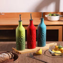 Sweejar Large Ceramic Olive Oil Dispenser Bottle, 24 Oz Relief Opaque Oil Cruet Protects Oil To Reduce Oxidation, Storage Vinegar, Soy Sauce, Coffee Syrup, Liquids, Set of 1 (Red) by CozyNest Decor