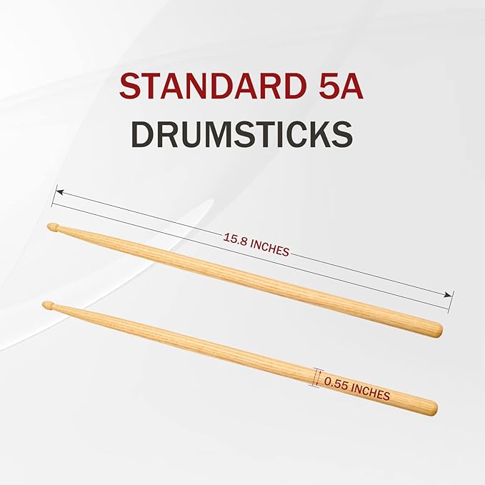 5A Wood Drum Sticks for Kids: 2 Pairs Drumsticks for Electronic Drumming Children Adults Beginner Percussion Accessories by TinyTreasures Baby Boutique