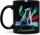 Custom Enchanted Arctic Landscape Design Cup, Customized Name Coffee Mug 11oz 15oz, Personalized Polar Bear And Northern Lights Ceramic Cup, Cute Polar Bear Black Mug, Gift For Her by CozyNest Decor