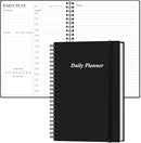 Daily Planner Undated - A5 To Do List Notebook Hourly Schedules, Spiral Appointment Planner for Women and Men, PVC Hardcover, Inner Pocket, Elastic Closure, 5.8" x 8.3", Black by TinyTreasures Baby Boutique