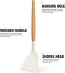 Silicone Cooking Utensils Set - Silicone Kitchen Utensils for Cooking Wooden Handles, 446°F Heat Resistant Kitchen Utensil Spatula Sets w Holder, Gadgets for Non-Stick Cookware BPA FREE (Cream White) by CozyNest Decor