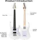 Bullfighter 34 Inch Kids Mini Strat Electric Guitar for Boys Girls, Beginner’s Electric Guitar Kit with Gig Bag, Picks, Cable, Strap, Extra Strings D120-R (blue) (White) by TinyTreasures Baby Boutique