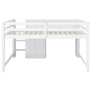 Low Loft Bed With Built In Desk, Storage Cabinets, Open Bookcase And Doodle board
