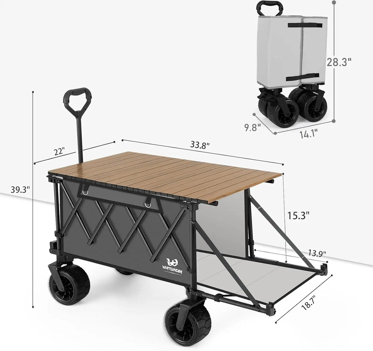 Whitsunday Collapsible Folding Wagon with Table,Heavy Duty Utility Beach Wagons with Opened Tailgate and All-Terrain Wheels for Camping,Garden,Sports Grey, photo 6 of 6