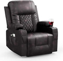 Recliner Chairs for Adults, FSC Certified Massage Rocker with Heated Modern Ergonomic Lounge 360 Degree Swivel Single Sofa Seat Living Room Lounge Recliners Brown