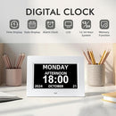 Digital Calendar Alarm Clock for Seniors - 7" Large Display with Day/Date, 12 Custom Alarms & Auto-Dimming | Medication Reminder, Dementia-Friendly Design, Easy Read (White) by TinyTreasures Baby Boutique