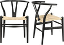 Tomile Solid Wood Wishbone Chair Y Chair Mid-Century Armrest Dining Chair, Hemp Seat (Ash Wood - Black with Natural seat.) by CozyNest Decor