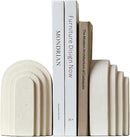 Decorative Bookends for Shelves, Set of 2 Book Ends for Heavy Books, Layered Arch Design Beige Bookend by CozyNest Decor