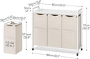 HOOBRO Laundry Sorter 3 Section, Laundry Hamper with Wheels, 3 × 11.5 Gal (43.4L), Rolling Laundry Basket, Pull-Out and Removable Oxford Fabric Bags, White WG76XY01 by CozyNest Decor