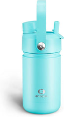 Kids Insualated Water Bottle with Straw - 12oz Stainless Steel Water Bottle with Dual Spouts, Leak-Proof, BPA-Free, Double Wall Vacuum Keeps Cold for 24 Hours for Sports, Travel (Aquamarine Blue) by CozyNest Decor
