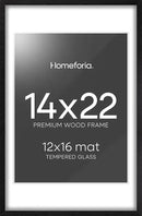 Homeforia 14x22 Frame Black Wood, High End Oak 14x22 Picture Frames with Mat 12x16 Photo, 14 x 22 Wooden Poster Frame Matted to 12 by 16 Print, 22x14 Hanging Frames, Tempered Glass, Wall Kit, Set of 1 by CozyNest Decor