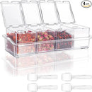 Clear Seasoning Box 4 PCS/Set, Acrylic Seasoning Rack Seasoning Storage Container Condiment Jar Spice Box Spice Jar Spice Pot Spice Rack with Spoon & Lid & Tray for Salt Pepper Sugar (