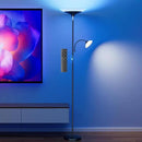 RGB Torchiere Floor Lamp - 2 Way Dimmable LED Standing Lamp with Remote&Button Control, 34W Rotatable Floor Reading Light, 72'' Tall Modern Corner Lamp for Living Room Bedroom Office, Black by CozyNest Decor