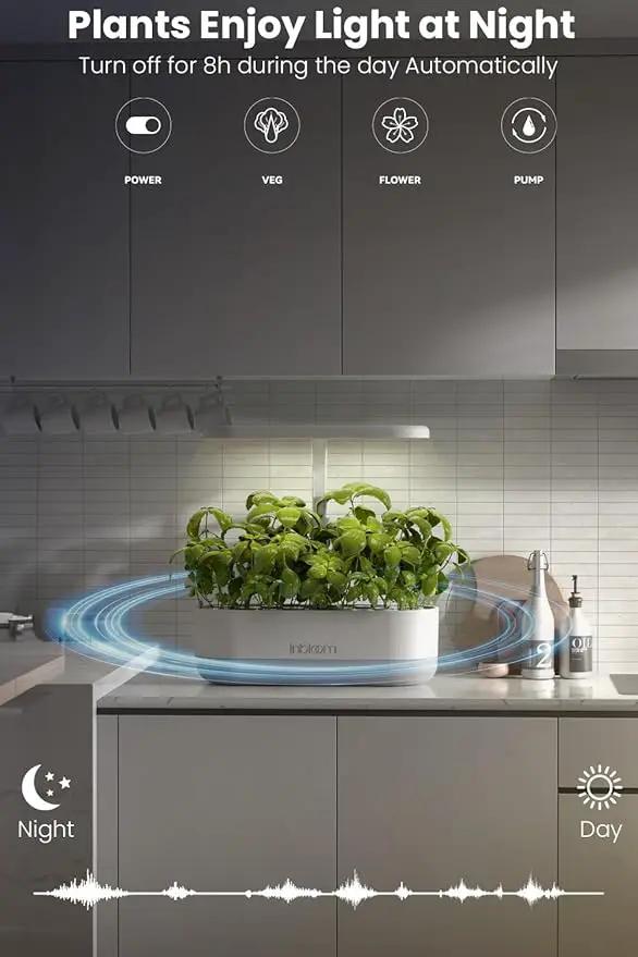 inBloom 12 Pods Hydroponics Growing System Indoor Garden with LED Grow Light and Pod Kit, Plants Germination Kit with 4.2L Water Pump Accelerate, Height Adjustable, Gardening Gifts for Women, White, photo 7 of 9