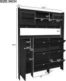 Ball & Cast Tipping Bucket 3-Tier Shoe Cabinet with 6 Flip Drawers and Storage Shelf,Entryway Hall Tree with Tempered Glass Doors and 4 Hooks,for Hallway,Mudroom,Living Room,Black by CozyNest Decor