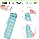 32oz Motivational Water Bottles with Time Marker & Fruit Strainer, Transparent Gradient Color Water Bottle with Times to Drink, Leakproof & BPA Free, Reusable Bottle with Strap (No Straw) by CozyNest Decor