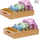 2 Pack Bamboo Lid Holder Food Container, Kitchen Organizer with 5 Adjustable Dividers, Cabinet Organizer for Food, Kitchen Gadget, Container Lids by CozyNest Decor