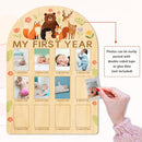 ORIGACH My First Year Baby Growth Photo Display Wood Board - 12 Months Newborn Milestones Photo Board - Neutral Baby Keepsake Frame 1st Birthday Party Nursery Decor New Mom Gift - Forest Animals by TinyTreasures Baby Boutique