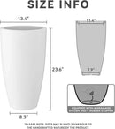 Kante 23.6" H Pure White Finish Concrete Tall Planters Large Outdoor Indoor Decorative Plant Pots with Drainage Hole and Rubber Plug, Modern Tapered Style for Home and Garden by CozyNest Decor