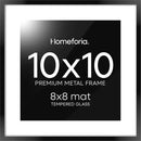 Homeforia 10x10 Black Picture Frame, High End Metal 10 by 10 Square Frames with Mat 8 x 8 Opening, 10by10 Poster Frames Matted to 8x8 Photo, Wall or Tabletop Frames, Tempered Glass, Wall Kit, Set of 1 by CozyNest Decor