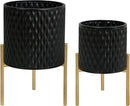 ARNIS Plants Pots with Stand, Set of 2 Planters, Unique Mid Century Decorative Metal Flower Pots with Drainage, 8.25 & 10.5 Inch, Black by CozyNest Decor
