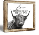 Funny Wood Sign, Cow Decor, Wooden Plaques Sign Table Decoration, Farmhouse Decorate for Shelf, Country Style Home Decor, Inspirational Decorate Signs, Live Like Someone Left the Gate Open Signs by CozyNest Decor