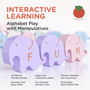 Montessori Natural Wooden Alphabet Elephants - 26-Piece Snap-Together ABC Learning Toy with Upper & Lowercase Letters - Educational Fine Motor Skills & Vocabulary Building for Toddlers & Kids Ages 3+ by TinyTreasures Baby Boutique