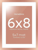 Homeforia Rose Gold 6x8 Picture Frame, High End Metal 6 x 8 Frames with Mat 5 x 7 for Print, 6by8 Desk Frame Matted to 5x7 inch Photo, 6 by 8 Wall or Tabletop Frame, Tempered Glass, Wall Kit, Set of 1 by CozyNest Decor