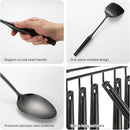304 Stainless Steel Cooking Utensil,Kitchen Kitchen Utensil with Spatula, Solid Spoon, Ladle, Skimmer, Spaghetti Spoon, 6 Piece Set, Dishwasher Safe(Black) by CozyNest Decor