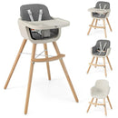 BABY JOY Baby High Chair, 3-in-1 Convertible Wooden Highchair for Babies & Toddlers, Infant Feeding Chair w/ 5-Point Safety Harness, Footrest, Adjustable Legs, Removable Tray & PU Cushion (Dark Gray) by TinyTreasures Baby Boutique