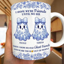 Personalized Mug - Trendy France-China Inspired Design - Fun Gift for Best Friends, Halloween Coffee Tea Cup - Cute Ghost Bestie Friends Until We Die Toile De Jouy Pattern by TinyTreasures Baby Boutique