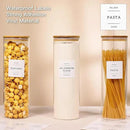3 Pack Glass Jar with Airtight Bamboo Lid and White 132 Kichen Pantry Labels Preprinted - 70 Oz Clear Tall Glass Food Storage Containers set For Noodles Pasta Spaghetti by CozyNest Decor