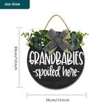 Grandbabies Spoiled Here Hanging Wall Sign for Front Door Home Kitchen Decor Rustic Wooden Round Sign Wall Decoration for Kitchen Dining Room Living Room Bedroom Outdoor by CozyNest Decor