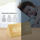 OCT17 Wooden Alarm Clock, Wood Alarm Clock Smart LED Digital Clock for Bedroom/desks, Upgraded with Time Temperature, Adjustable Brightness and Voice Control, Humidity Displaying - Bamboo by CozyNest Decor