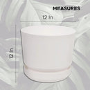 Elly Décor 12 inch Plastic Cylinder Planter Pot with Self-Watering Saucer and Drainage Hole,Lightweight & Extremely Durable, 12"x 12", White by CozyNest Decor