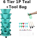 Vertical Planter, 6 Tier Stackable Strawberry Planter with Garden Tool Set, Movable Indoor/Outdoor Garden Herb Pot for Growing Vegetables and Succulents, Teal by GreenHaven Gardens