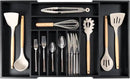 Premium Silverware, Flatware and Utensil Organizer for Kitchen Drawers, Food-Safe Contract Grade, Expandable from 16 to 28 In, Black Bamboo by CozyNest Decor