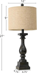 BOBOMOMO 27" Farmhouse Table Lamp Set of 2 with USB A+C for Bedroom Living Room Vintage Rustic Traditional Nightstand Bedside Lamps Retro Side Table Lamps (Black) by CozyNest Decor