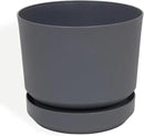 Elly Décor 12 inch Plastic Cylinder Planter Pot with Self-Watering Saucer and Drainage Hole,Lightweight & Extremely Durable, 12"x 12", Gray by GreenHaven Gardens