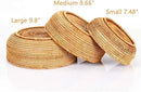 Hadewoven Round Rattan Fruit Basket Wicker Food Tray Weaving Storage Holder Dinning Room Bowl, 9 Inch Woven Bread Basket Key Bowls with 3.5”Wall for Table, Countertop (Medium 8.66") by CozyNest Decor
