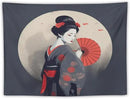 Japanese Woman Geisha Tapestry Asian Red Cherry Blossom Red Sun Traditional Kimono Folk Tapestries Home Decor for Living Room Bedroom Apartment Farmhouse Dorm 80"x60" by CozyNest Decor