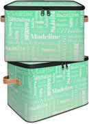 Custom Storage Basket with Name, Personalized Storage Bins with Zipper Lid, Foldable Fabric Storage Box Large capacity with Handle Green Gradient by TinyTreasures Baby Boutique